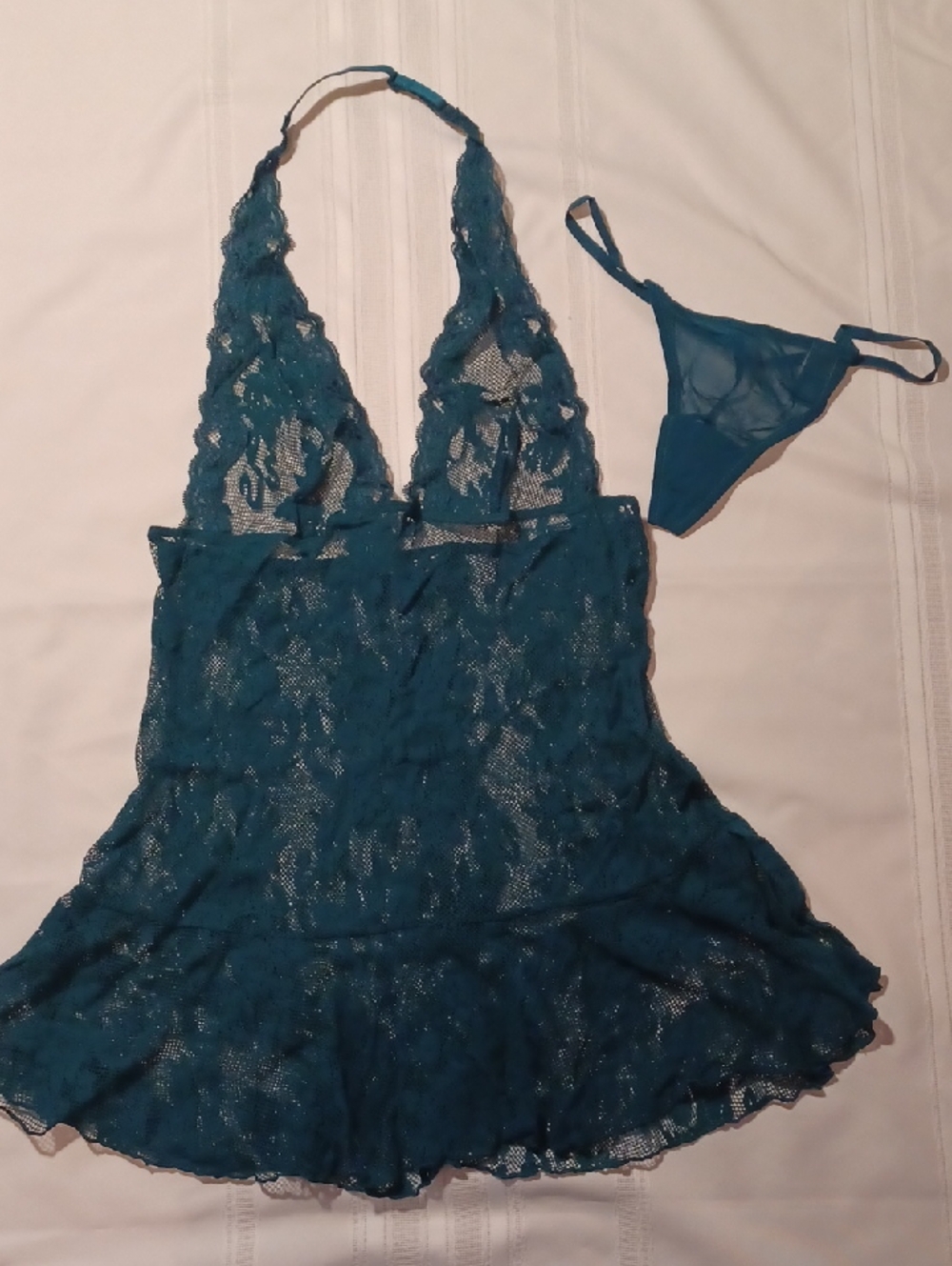 NWOT Victorias Secret Teal Lace Babydoll Thong Set